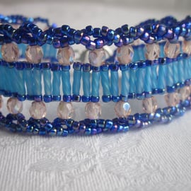 A Blue and Peach Lacey Ladder Bracelet - "Seconds Sunday"
