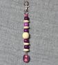 Bag Charm – Pink-Purple and Cream Wooden Beads and Flower Picture Charm - Image 1
