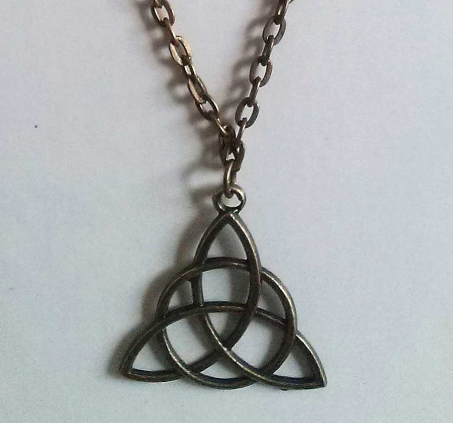 Bronze Triquetra Celtic Trinity Knot Long Necklace