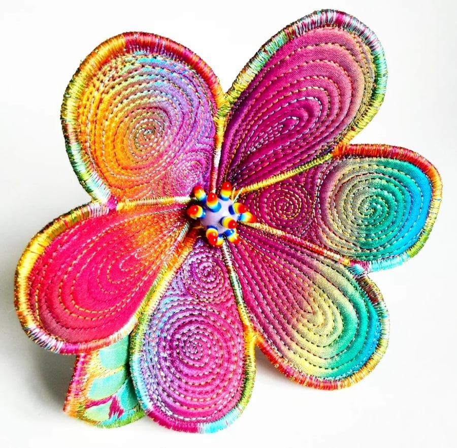 Flower  Rainbow Textile Art Flower