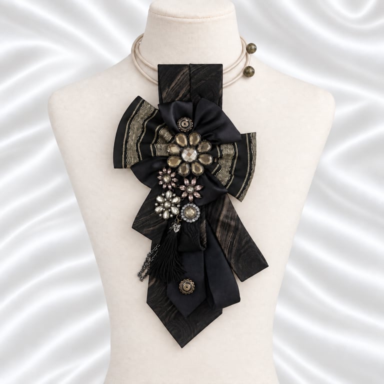 Noir Elegance Upcycled Necktie Statement Necklace