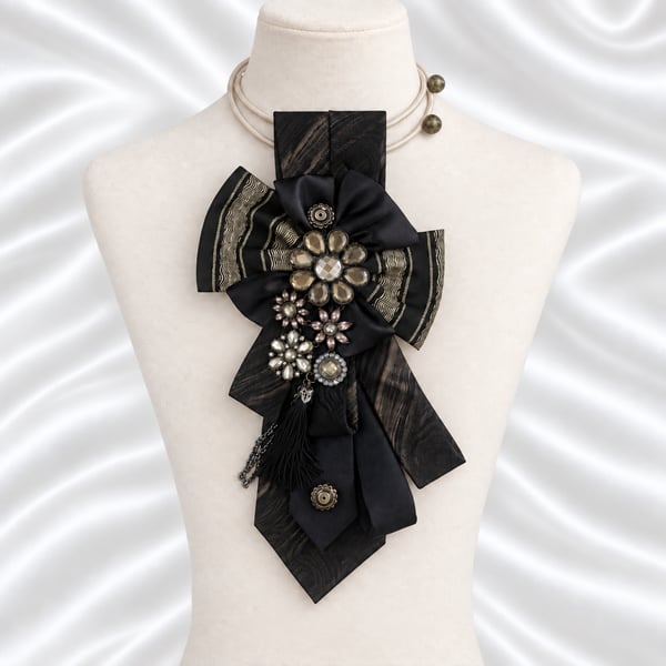 Noir Elegance Upcycled Necktie Statement Necklace
