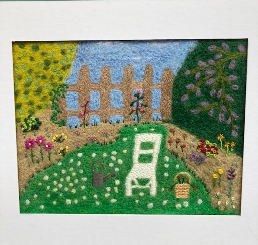 Cottage garden felted picture.