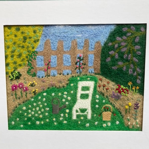 Cottage garden felted picture.