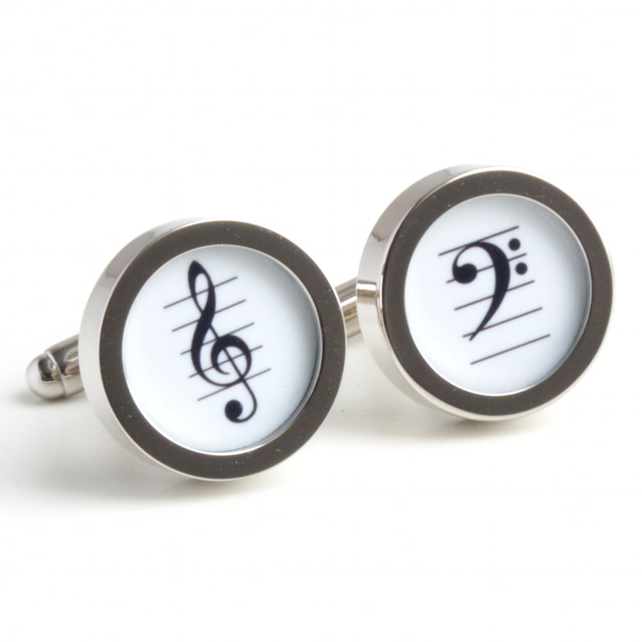 Treble Clef and Bass Clef Music Cufflinks for Any Musician in Black and White