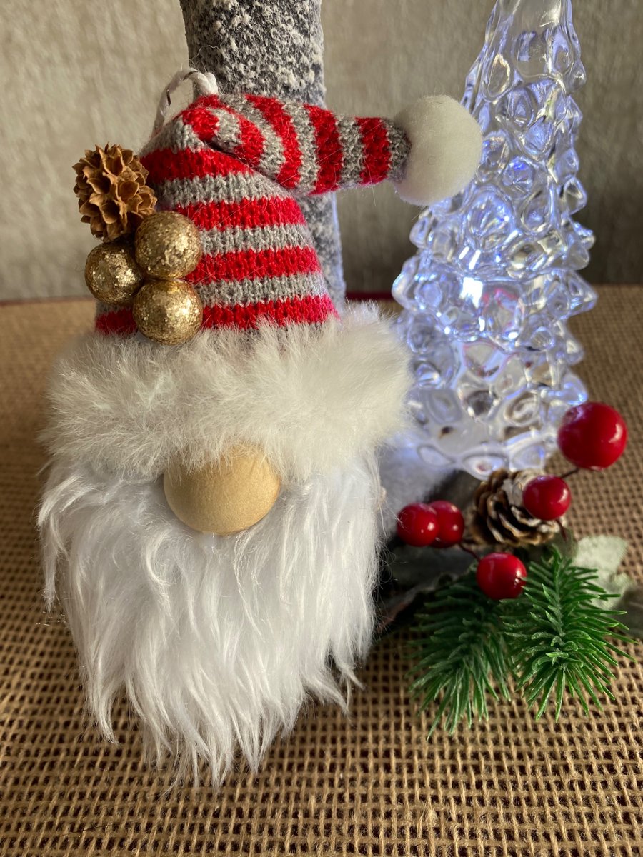 Red & Grey Nordic Gnome Pinecone Tree Decoration