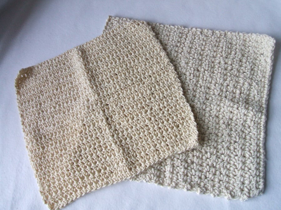 Crocheted 100% cotton clean up cloths x 2 - cream