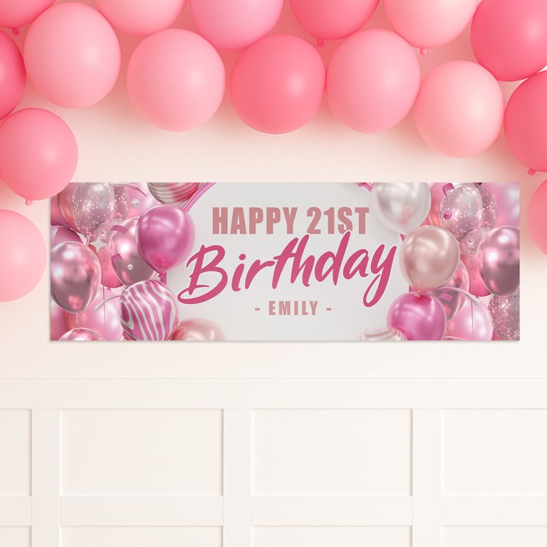 Personalised Pink Balloon Birthday Banner: Custom Party Decoration  