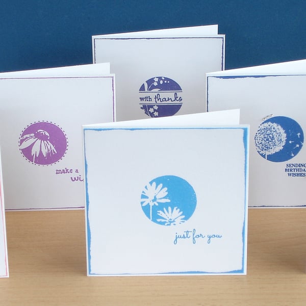 Floral Design Hand-Stamped Blank Cards, Set of 6