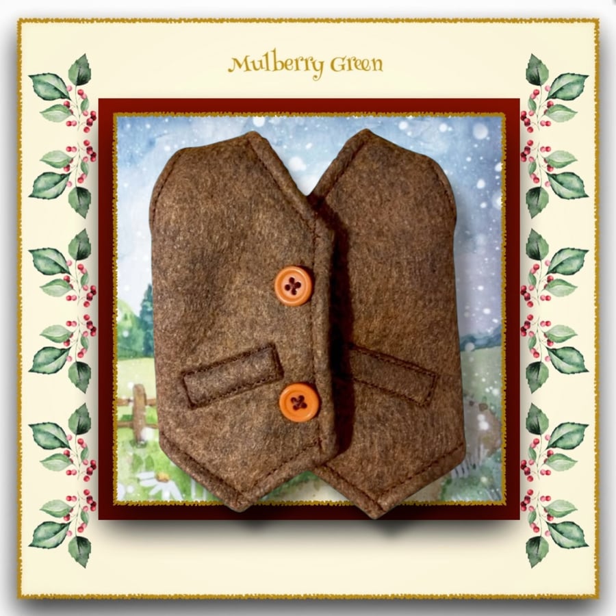 Tailored Felt Waistcoat - Lined with Autumn Leaf Print Cotton