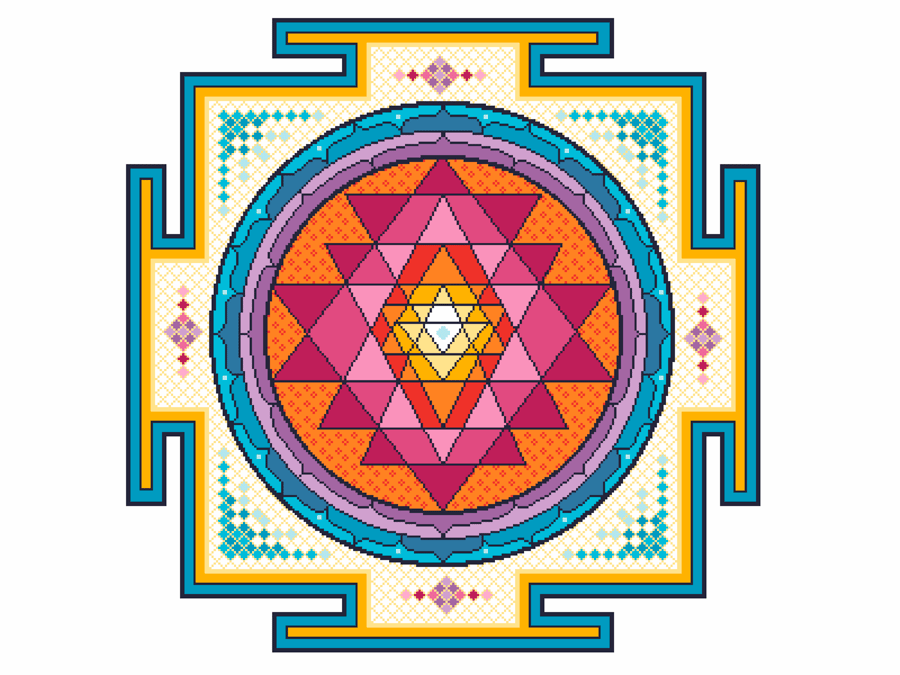 188 - Cross Stitch Sri Yantra Mandala, Ancient Sacred Geometry Mystical Star