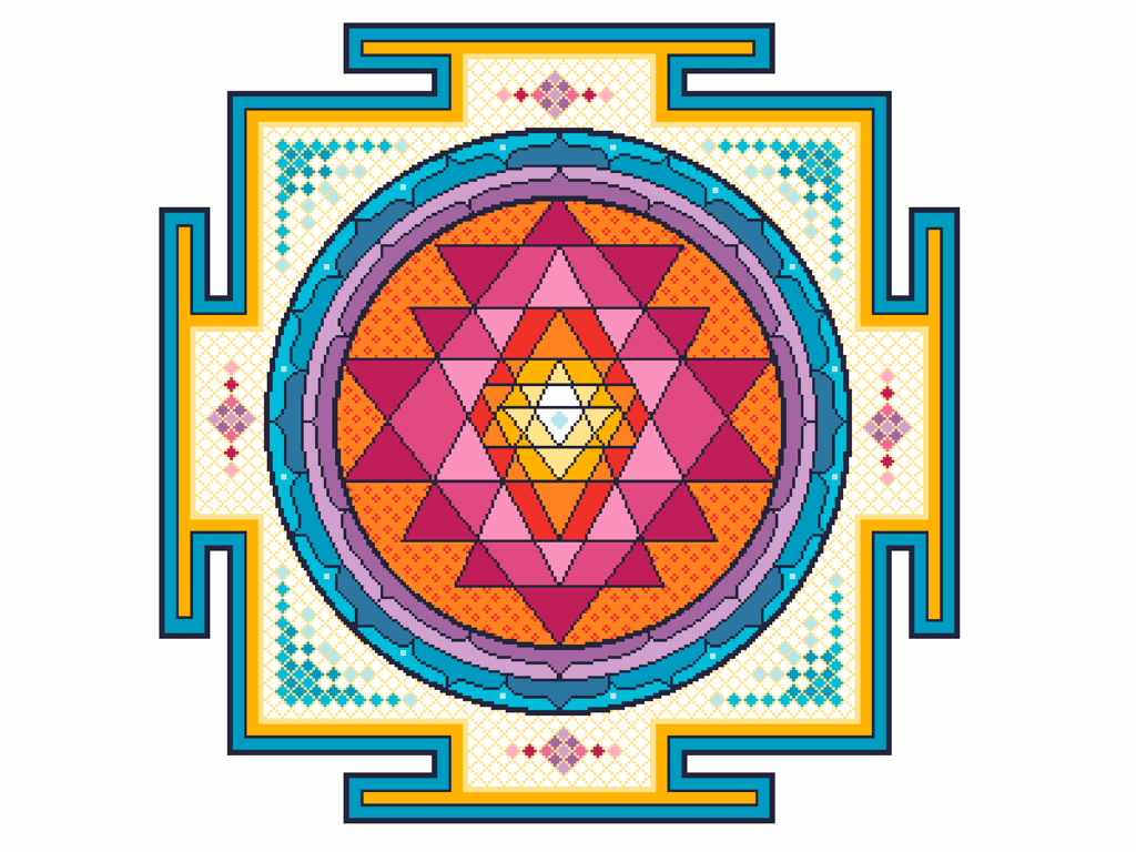 188 - Cross Stitch Sri Yantra Mandala, Ancient Sacred Geometry Mystical Star