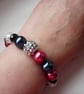 RASPBERRY, DARK GREY, BLACK AND SILVER BRACELET.  819 - Image 5