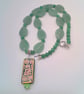 Green Flower Pattern Glass Rectangle on a Leaf & Round Bead Necklace & Earrings  - Image 7
