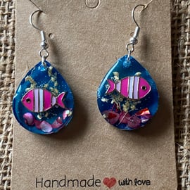 Pair Of Handmade Small Teardrop Striped Fish Earrings