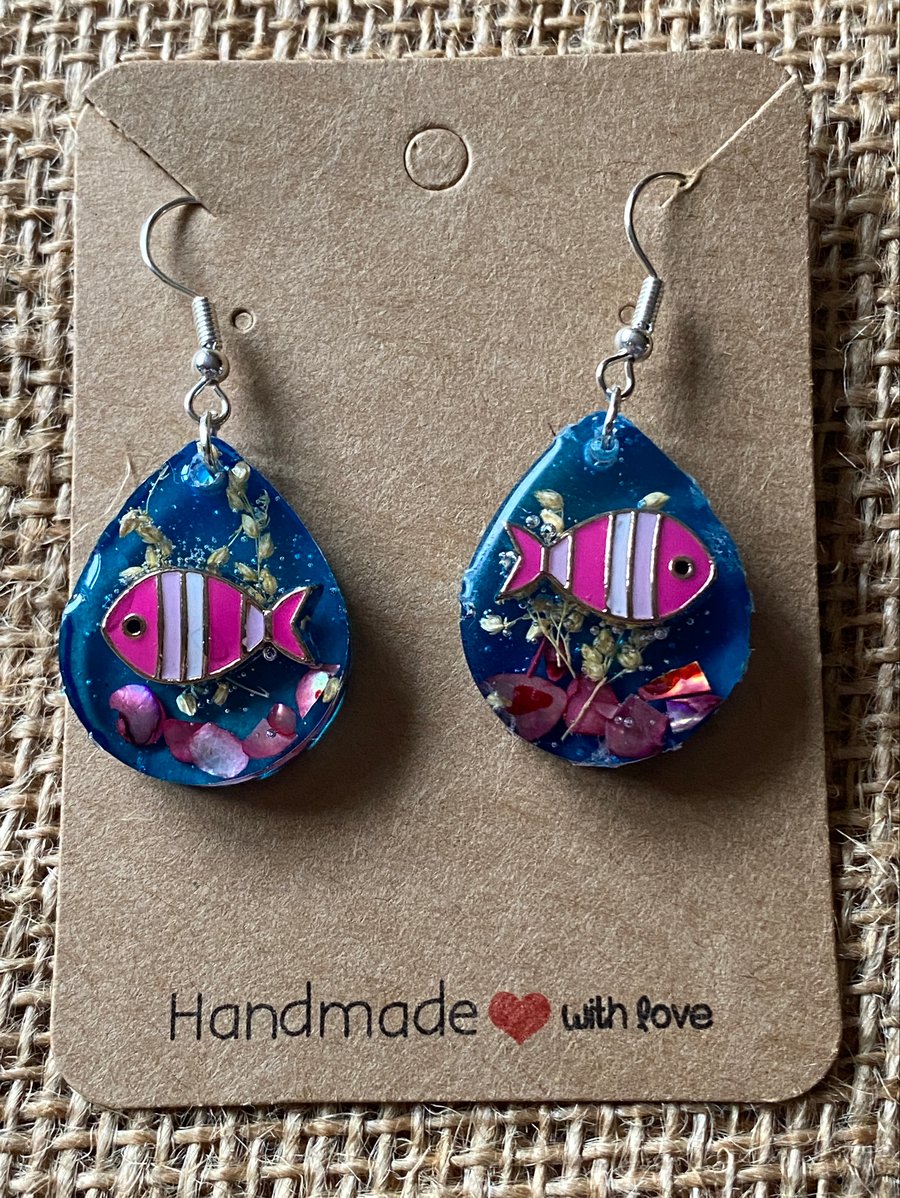 Pair Of Handmade Small Teardrop Striped Fish Earrings