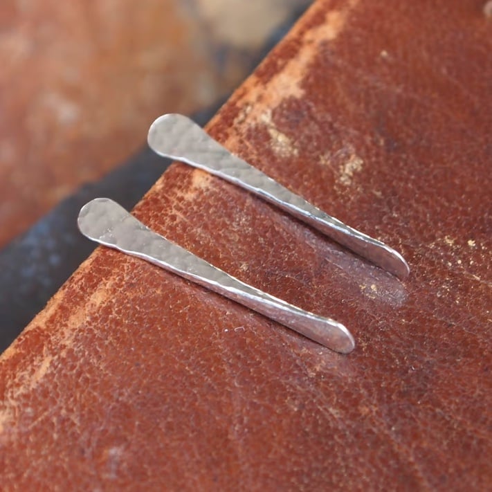 Forged Rod Studs, Sterling silver Forged and Hammered stud earrings,