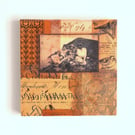 Original Paper & Fabric Collage on Wood Panel, 12x12cms, Free UK Postage (200)