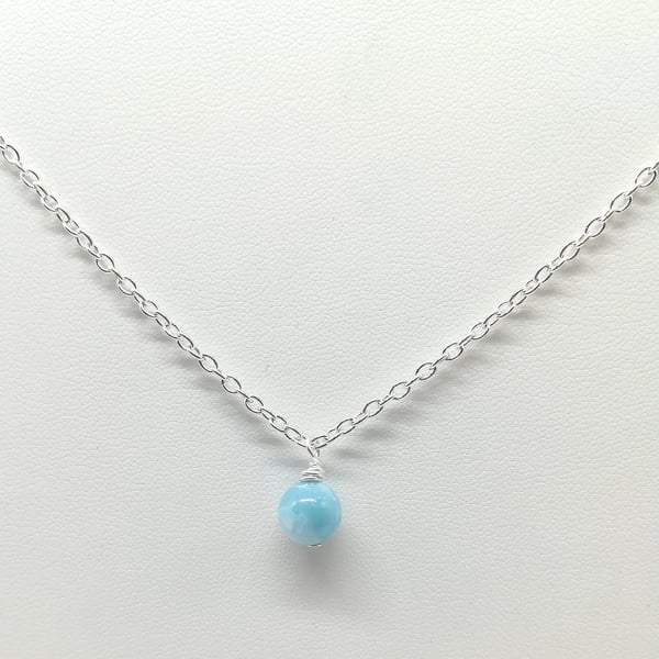 Handcrafted Wire Wrapped Larimar Minimalist,Single Bead pendant,Classic, Blue 