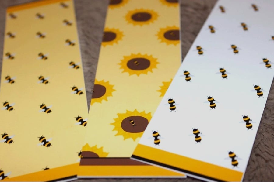 Bee bookmarks, set of 3, yellow