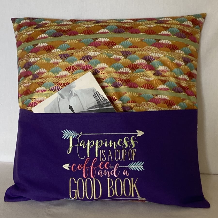 Embroidered Reading Cushion HAPPINESS IS....
