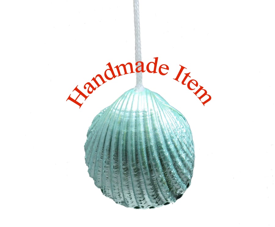 OOAK Nautical sea shell light pull handle, a cockle painted peppermint green