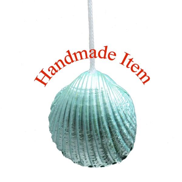 OOAK Nautical sea shell light pull handle, a cockle painted peppermint green