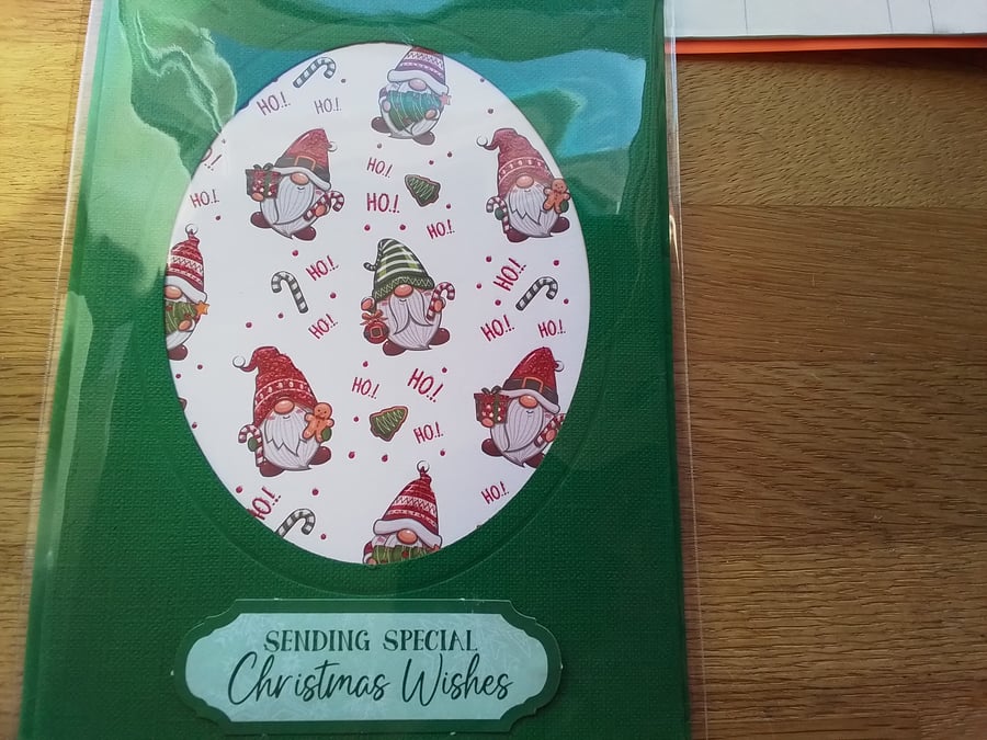Christmas card. Ho, ho, ho. Gnomes. Christmas wishes. Ref 285