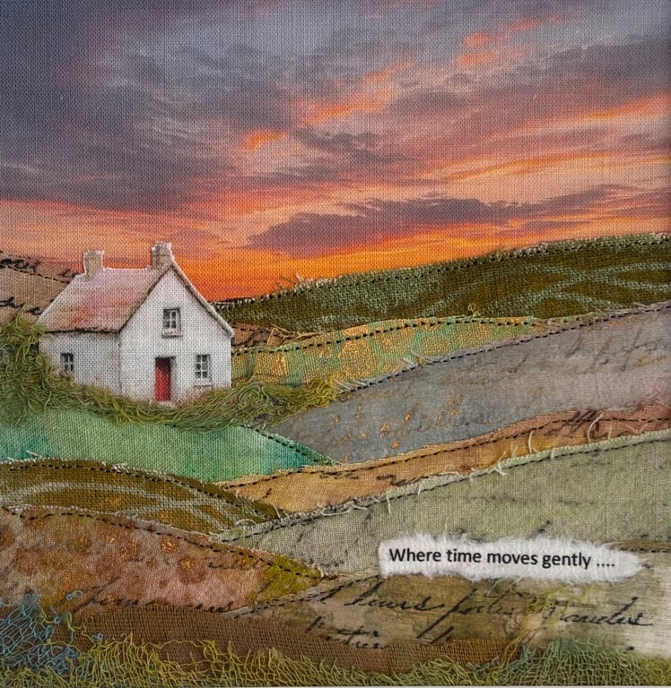 Textile landscape framed picture… where time moves gently 