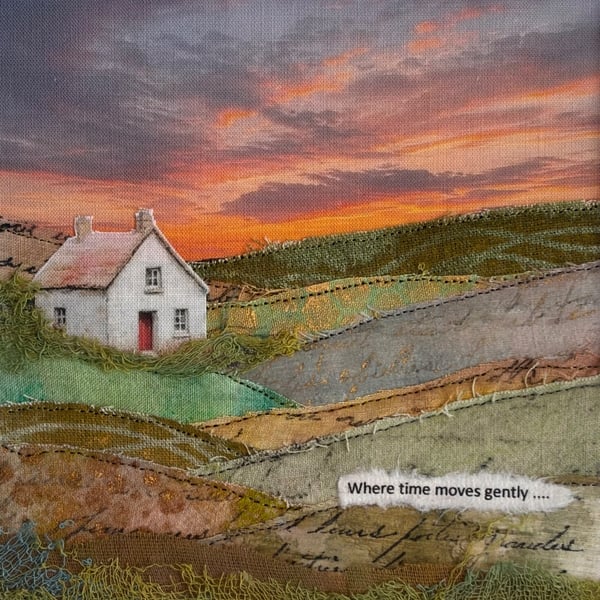 Textile landscape framed picture… where time moves gently 