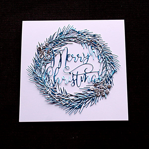 Ice Blue Christmas Wreath - Handcrafted Christmas Card - dr18-0026