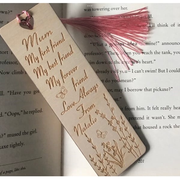 Engraved wooden bookmark, gift for her, gift for mum