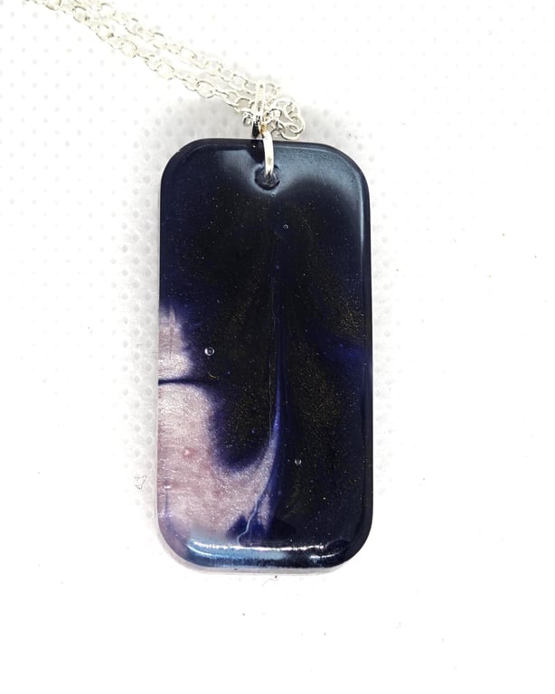Midnight Blue Resin Pendant Necklace: Smoky Swirl Cosmic Art Jewelry