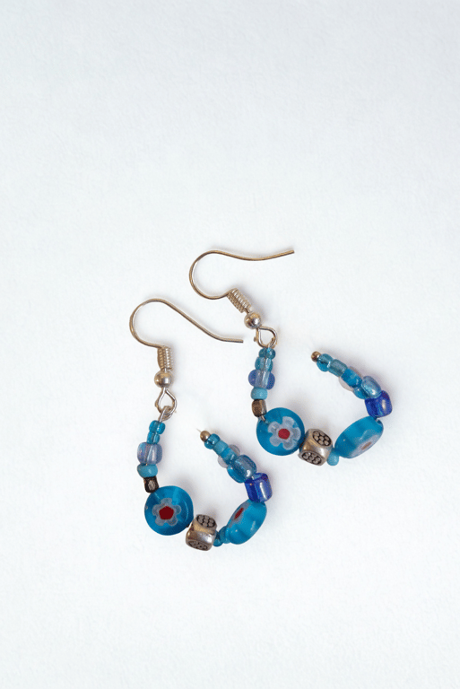 Sky Blue Beaded Hoops