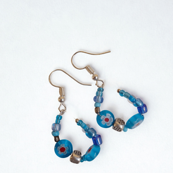 Sky Blue Beaded Hoops