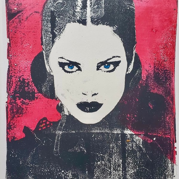 Blue eyes Monopint Handmade unique art Goth 