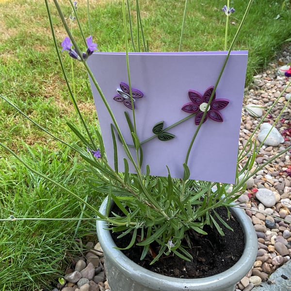 Quilled Purple Daisy & Butterfly Greetings Card