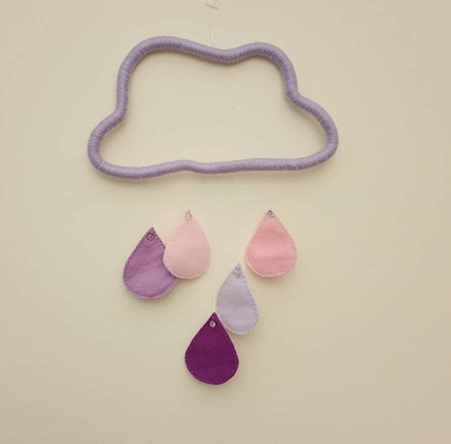 Lilac Cloud and Raindrops Mobile