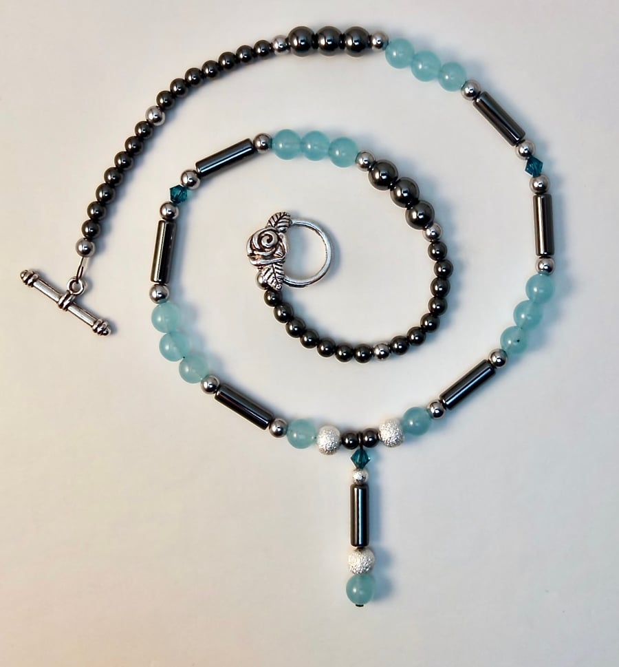 Aquamarine Jade And Hematite Necklace - Handmade In Devon