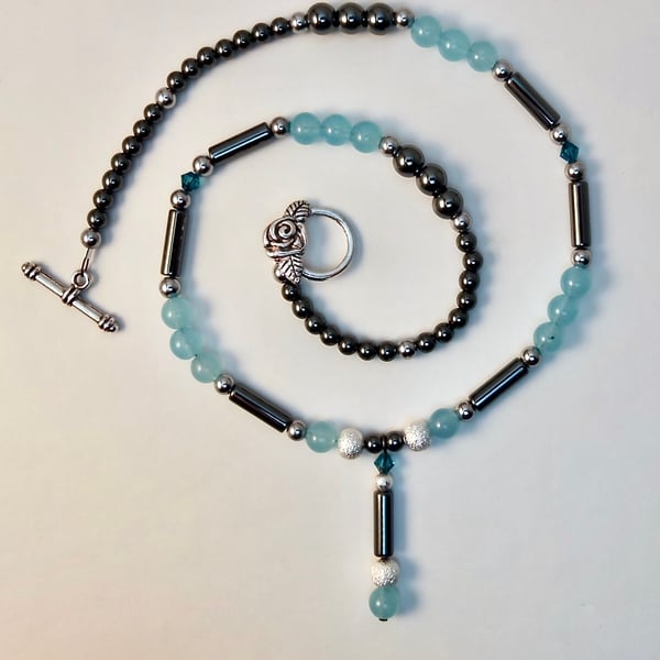 Aquamarine Jade And Hematite Necklace - Handmade In Devon