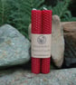 Pair of Red Hand Rolled Beeswax Taper Candles 15cm - Natural British Beeswax