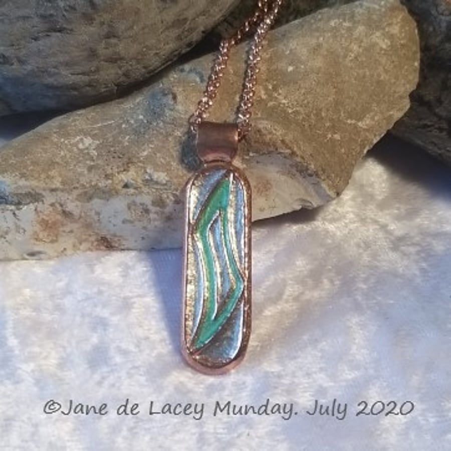 Copper Green and silver Pendant