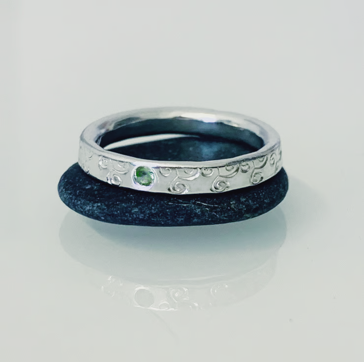 Recycled Handmade Sterling Silver Peridot  Ring, Handmade in Scotland