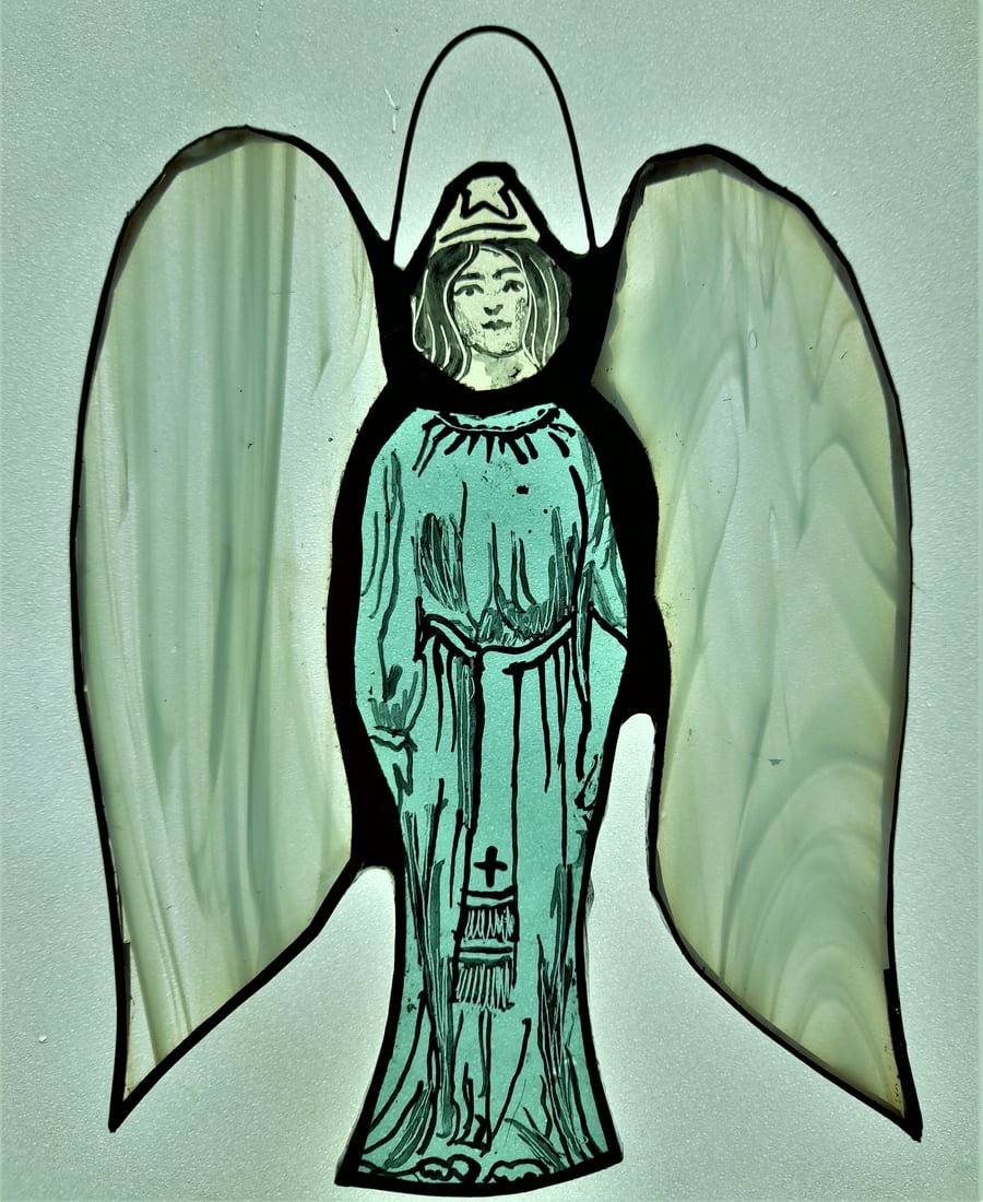 Contemporary Stained Glass - Winter Guardian Angel 