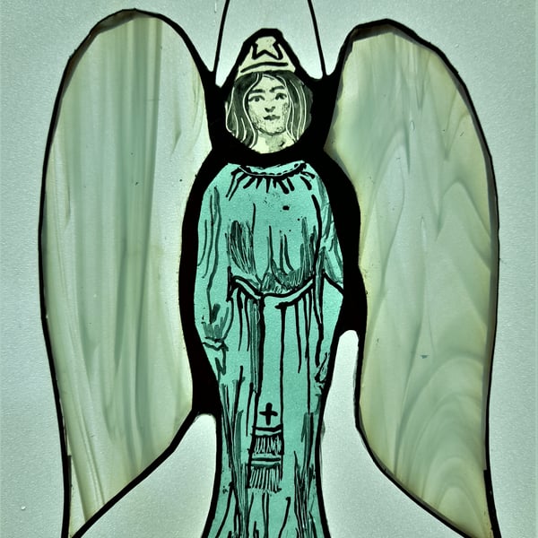 Contemporary Stained Glass - Winter Guardian Angel 