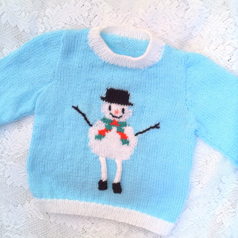 Knitted Jumper with a Snowman with Dangly Legs for Children up to 7, Custom Make