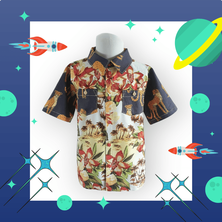 Mix and Match Tropical Leopard Print Shirt. Age 6-7yrs