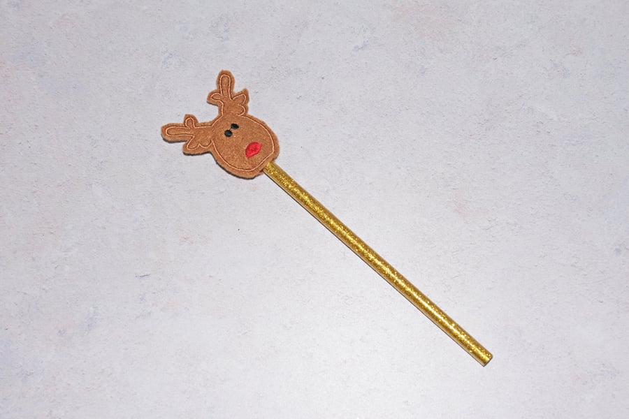 embroidered reindeer head pencil topper complete with pencil