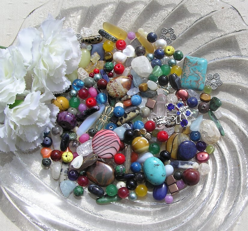 Gemstone Bead Scoop - Over 125 Beads - Crafting, Wire Wrapping, Charms, Sewing