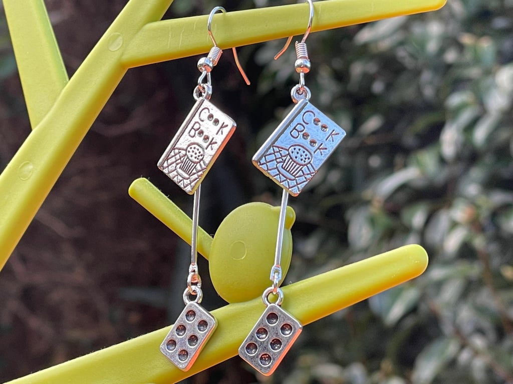 COOK'S EARRINGS cookbook muffin tin gift for her silver plated